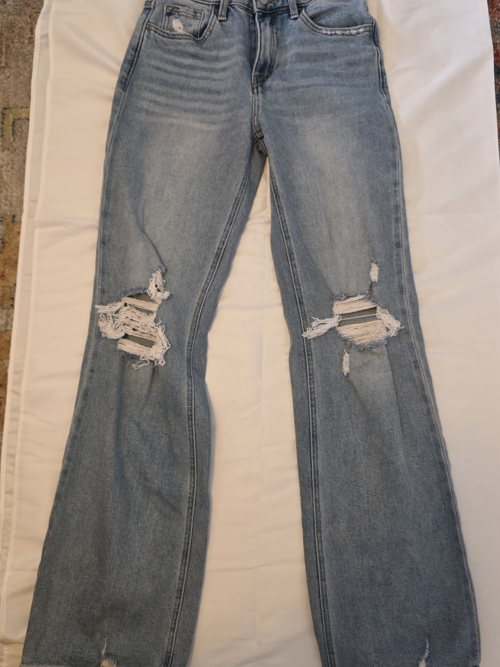 Light Blue Distressed Wide-Leg Jeans for Women
